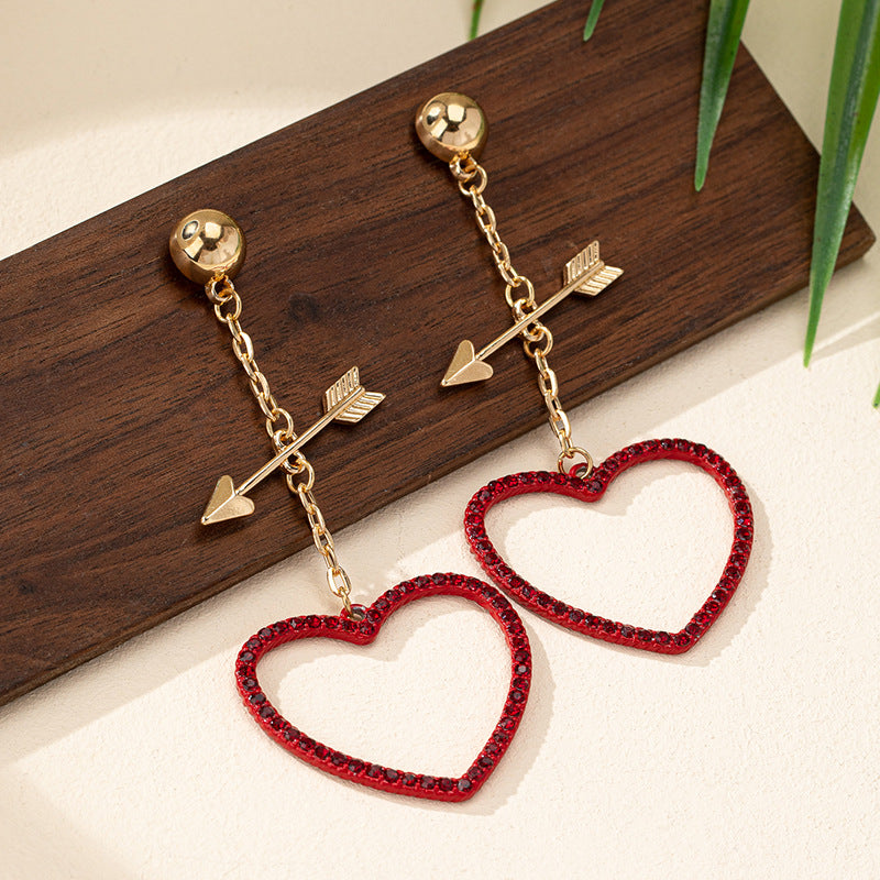 Wholesale Red Love Earrings Pierce Heart with One Arrow Advanced European and American Cross-border Qingdao Foreign Trade Jewelry Ladies Valentine's Day Gift